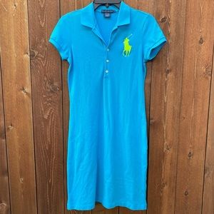Ralph Lauren big pony polo dress; bright aqua with neon green logo